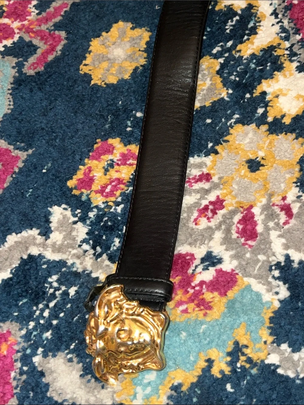 Versace Black Leather Men's Belt with Gold Medusa Buckle- Italian leather !